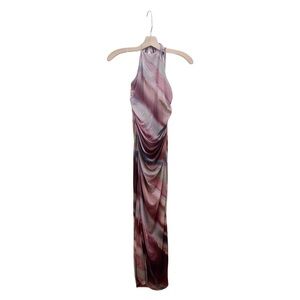 Caution To The Wind Maxi Dress Abstract Print Sleeveless Halter Summer Mesh